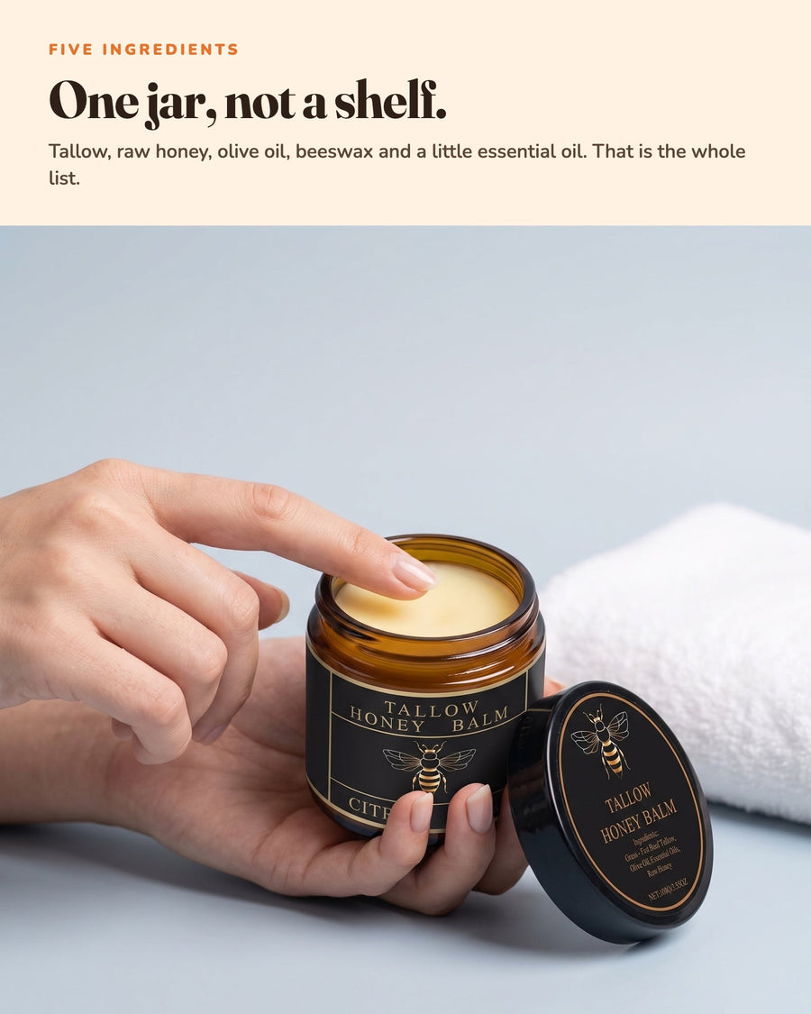 One jar, not a shelf. Five ingredients.